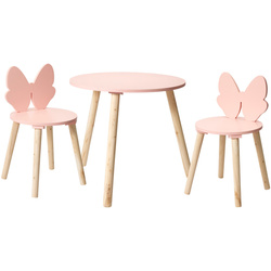Gyerekbútor szett rózsaszín masnival, asztal + 2 szék