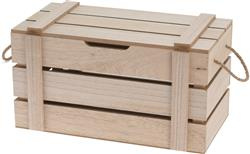 Dekoratív fa láda fedéllel és kötél fogantyúkkal