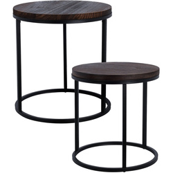 Kávézóasztal készlet paulownia fából készült lapokkal, fém vázzal, 2 darab, Ø 43 cm, Ø 38 cm