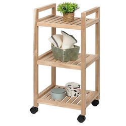 ACINA fürdőszobai kerekes polc három polccal, akáciából készült, WENKO