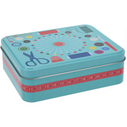 Fém dobozban lévő varrókészlet, 92 elem