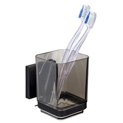 Fali rögzíthető fogkefetartó QUADRO, fúrás nélküli szerelés, fekete