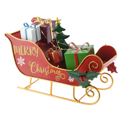 Fém figura Szán ajándékokkal, LED