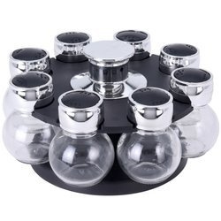 Fűszerkarusszel, 8 üveg üveg, forgatható állvány