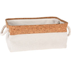 Zsinóros fogantyúval és parafa tetejével ellátott tárolókosár, 36 x 25 x 17 cm