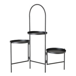 Virágállvány, háromszintes, fekete színben, 68 cm