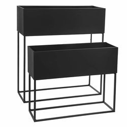 Modern fém virágtartó, 2 téglalap alakú cserép, fekete