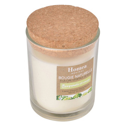 Környezetbarát parafinnal töltött gyertya üvegben, parafa fedéllel.