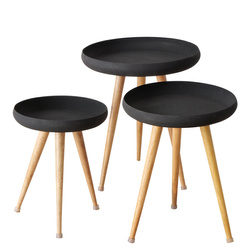 Loft stílusú kávézóasztalok fekete lapokkal és mangófából készült lábakkal MASDOUR, 3 darab