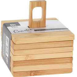 Bögrealátétek állványon, 6 db, 10 x 10 cm, bambusz