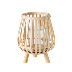 Bambusz gyertyatartó üvegbetéttel TORLA, 23 cm