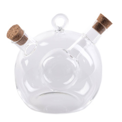 Gömb alakú ecet- és olívaolaj üveg, eredeti díszítő és praktikus konyhai kiegészítő.