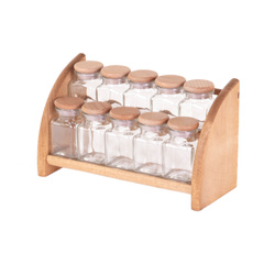 Fából készült fűszertartó polcás üvegedényekkel, 33 x 14 x 15 cm
