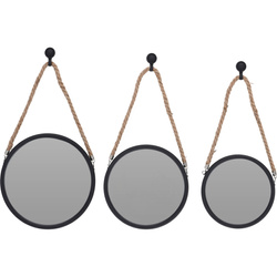 Kerek tükör fekete keretben, zsinóron, 3 darab