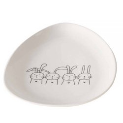 HOPPY, nyuszikás mintájú, szabálytalan alakú tányér, 20 x 16 cm