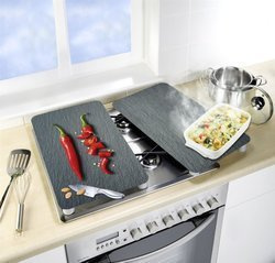 Tűzhely védőlapok, 2 darab hőálló üveg, lábak készlete, edzett üveg, 30 x 52 cm, WENKO, cayenne