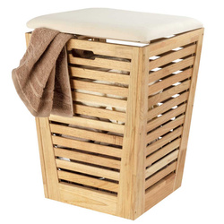 ACINA len utánzat anyagú ülőpaddal ellátott szennyeskosár, akácfa, 55 liter, WENKO