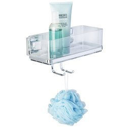 Négyzet alakú fürdőszobai polc QUADRO akasztóval, Vacuum-Loc, zuhanyzóba, WENKO