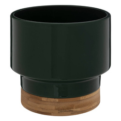 Kerámia virágcserép bambusz talapzaton, magassága 15 cm