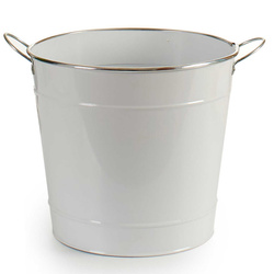 Vödör típusú virágcserép, cink, fehér