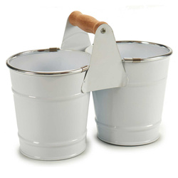 Konyhai fűszernövény tartó, dupla, ón, fehér