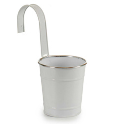 Függő virágcserép vödör, ón, fehér, Ø 13 cm