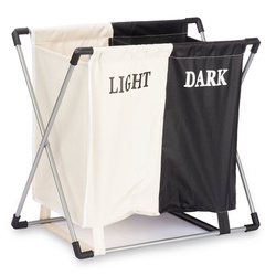 Összecsukható mosókosár: két rekesz: fekete, fehér, 56 x 60 x 34 cm