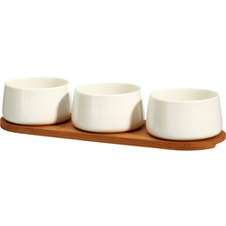APERIO porcelán mártogatós tálkák készlet, 3 x 200 ml, bambusz tálca
