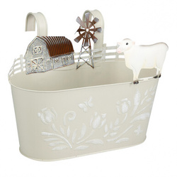 Fém virágtartó burkolat RANCH mezőgazdasági állatok mintájával, 34 cm, bézs