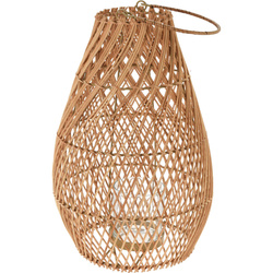 Természetes rattan lámpás üvegbetéttel, 25 x 32 cm
