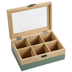 Bambusz teásdoboz 6 rekesszel, 21 x 15 x 8 cm