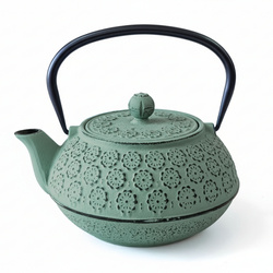 KUMO öntöttvas teáskanna szűrővel, 1000 ml, zöldes-sárga feketével.