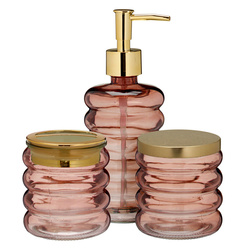 HUM fürdőszobai készlet, üveg adagoló, bögre, tároló, 3 darab, rózsaszín