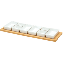 AION porcelán snack tálkák, 9 darab bambusz tálcán