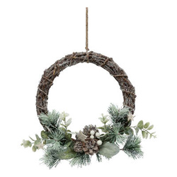 Fenyőtobozokkal és ágakkal díszített ajtókoszorú, természetes, Ø 25 cm