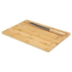 Reggeli készlet: bambusz kenyérvágó deszka, kenyérkés és csipesz