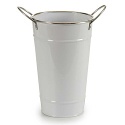 Vödör típusú virágcserép burkolat, cink, fehér, Ø 15 cm x 23,5 cm