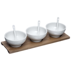 Snack készlet, 3 porcelán tálka + kanál és alátét