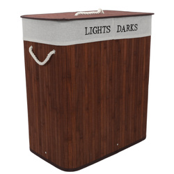 Kétrekeszes szennyeskosár kivehető zsákkal, bambusz, 100 l