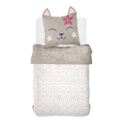 Gyermek ágynemű 140x200 cm LAZY MORNING, pamut, füllel ellátott párnahuzat, cica