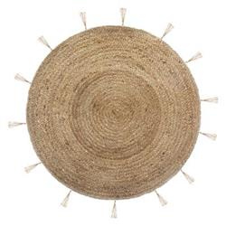 Juta dekoratív szőnyeg, Ø 80 cm, kerek, bojtokkal.