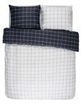 Sötétkék-fehér pamut szatén ágynemű, díszpárnahuzat, kockás ágynemű, Essenza, 200 x 220 cm