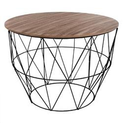 Kerek loft stílusú dohányzóasztal, fából készült asztallappal