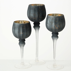 Üvegből készült gyertyatartók, magas poharak, antracit, 3 darab