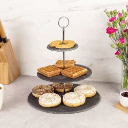 Kő torta- és snacktálca, 3 szinttel