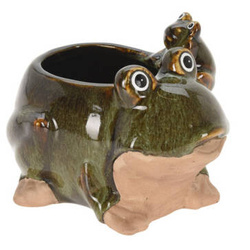 Porcelán virágcserép, béka, 15 x 11 cm