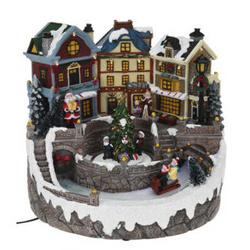 Karácsonyi falu mozgó elemekkel, LED, 25 cm,