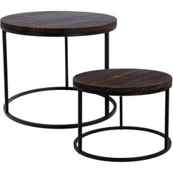 Kávézóasztal szett paulownia fából készült lapokkal, fém vázzal, 2 darab, Ø 57 cm, Ø 50 cm