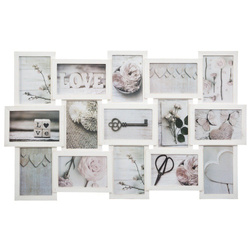 Képkeretek, kollázs, 15 elem, antikolt, fehér