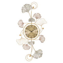 LEAVY dekoratív fali óra elegáns fémből készült levélmotívumos díszítéssel, 102 × 52,5 cm